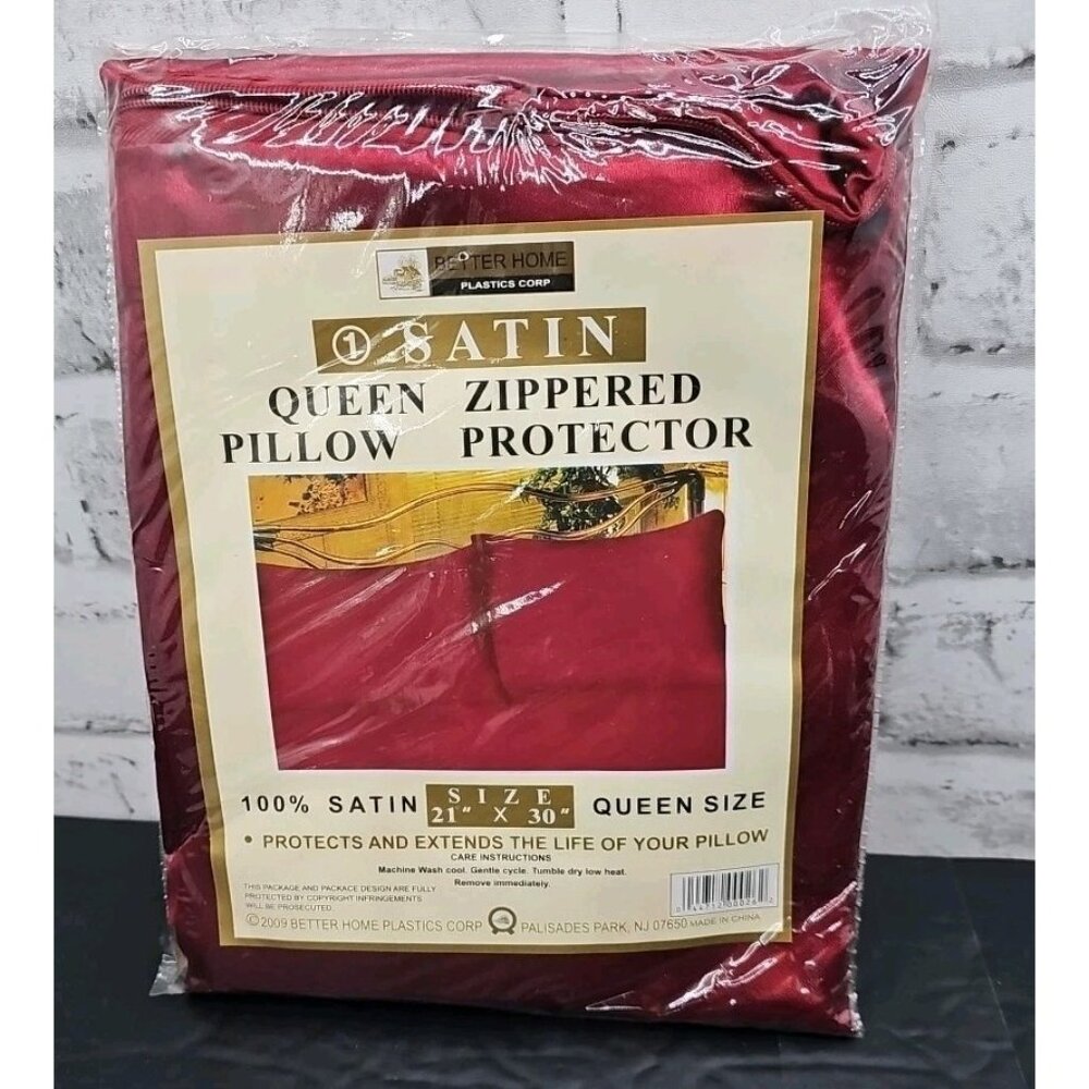 New Better Home 100% Satin Pillow Protector Queen Zippered Burgundy/Red 1 Ct